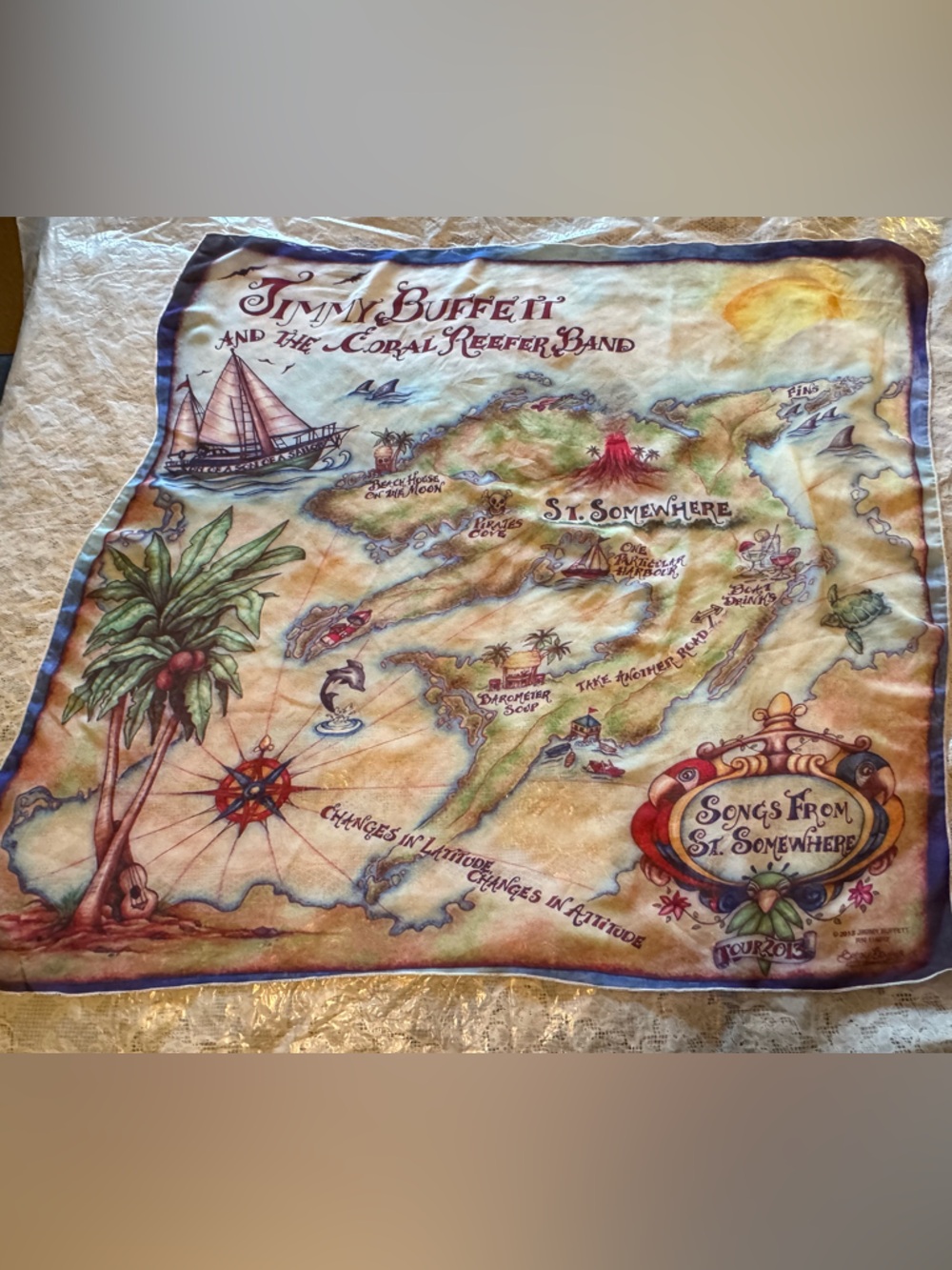 Jimmy Buffett Island Map Print Scarf - Multicolor
